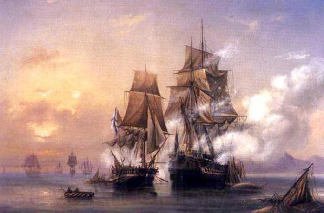 Alexey Bogolyubov Capturing of Swedish 44-gun frigate Venus by Russian 22-gun cutter Merkuriy of June 1, 1789. Norge oil painting art